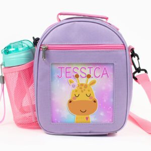 Personalised Giraffe Purple Kids Lunch Bag KKP40A