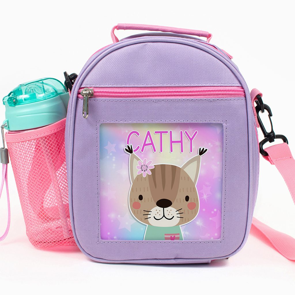 Personalised Kitten Purple Kids Lunch Bag KKP38