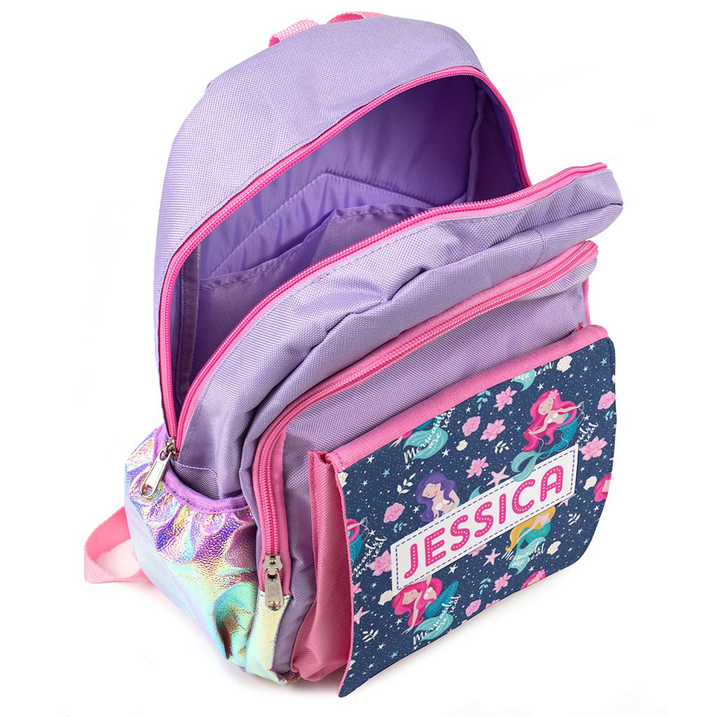 Personalised Mermaid Purple Kids Backpack PL03 - Image 3