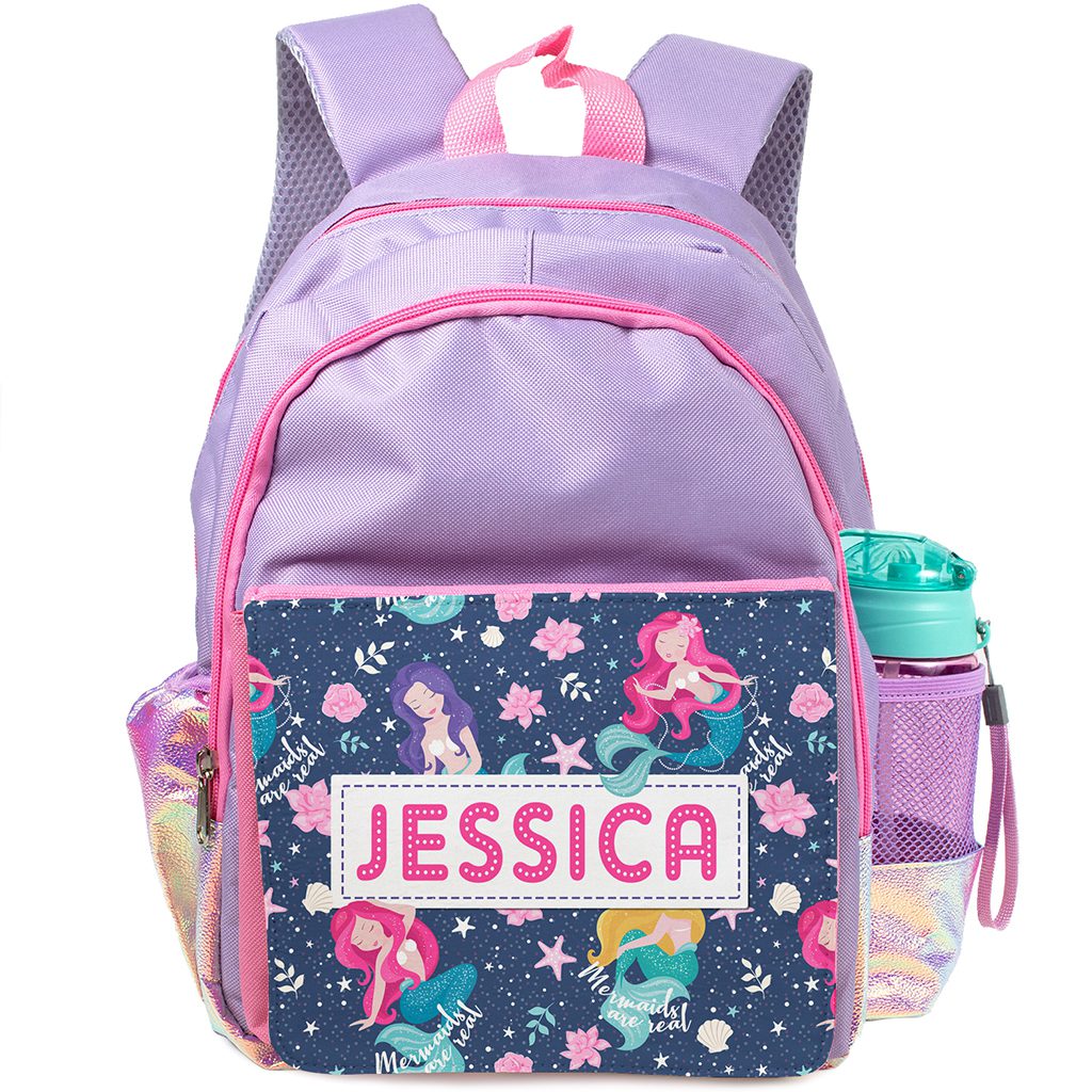 Personalised Mermaid Purple Kids Backpack PL03