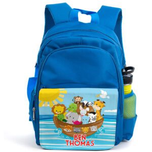 Personalised Noah's Ark Animals Kids Blue Backpack EC052