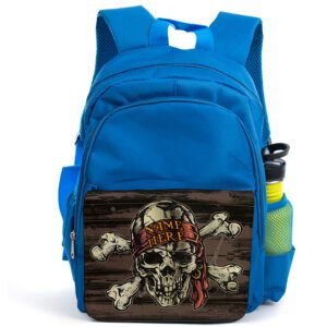 Personalised Pirate Skull Kids Blue Backpack SH187