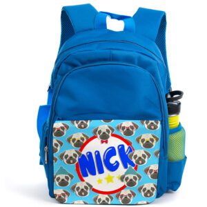 Personalised Pug Cartoons Kids Blue Backpack KS111