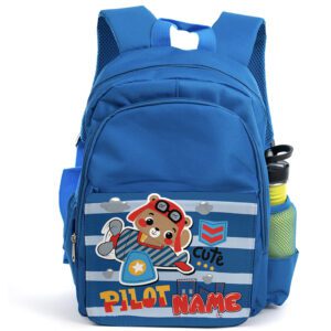 Personalised Pilot Bear Kids Blue Backpack KK16