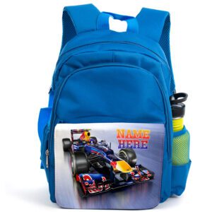 Personalised Race Car Kids Blue Backpack JS02