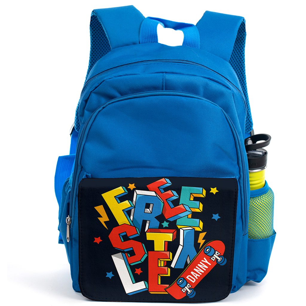 Personalised Skateboard Freestyle Kids Blue Backpack KS250