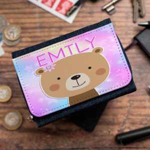 Personalised Cute Bear Kids Denim Purse KKP35