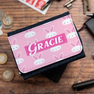 Personalised Cute Bunny Rabbit Kids Denim Purse PL10