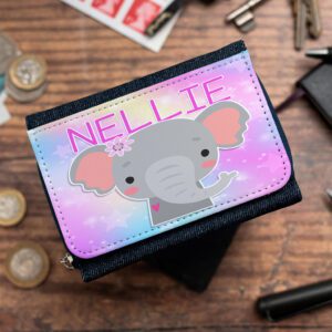 Personalised Cute Elephant Kids Denim Purse KKP39