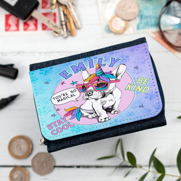 Personalised Cute Frenchie French Bulldog Kids Denim Purse KSU63 - Image 10