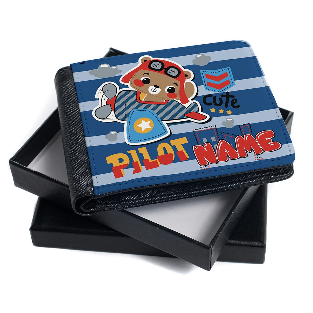 Personalised Bear Aeroplane Pilot Kids Wallet KK16 - Image 5