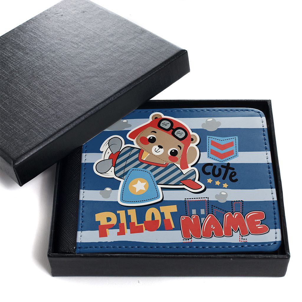 Personalised Bear Aeroplane Pilot Kids Wallet KK16 - Image 8
