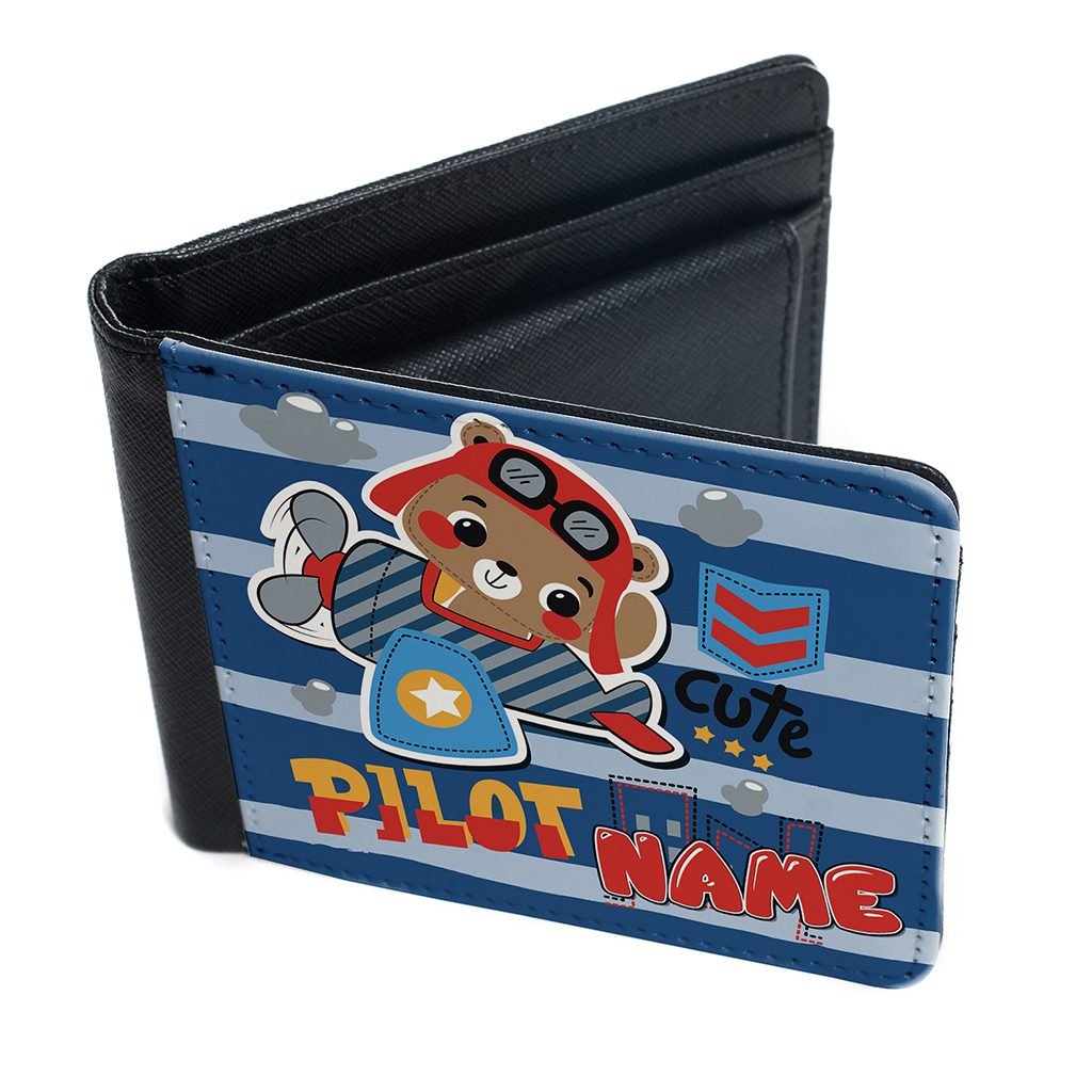Personalised Bear Aeroplane Pilot Kids Wallet KK16 - Image 2