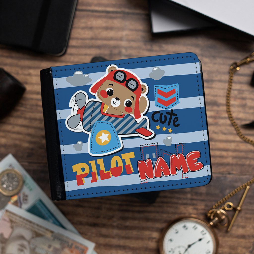 Personalised Bear Aeroplane Pilot Kids Wallet KK16 - Image 4