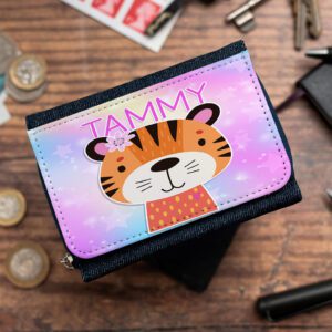 Personalised Cute Tiger Kids Denim Purse KKP33