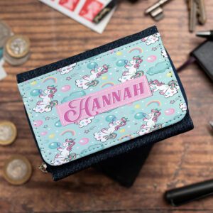 Personalised Unicorn Bubbles Kids Denim Purse PL07