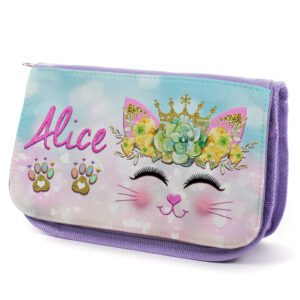 Cat Princess Unicorn Kids Purple Pencil Case