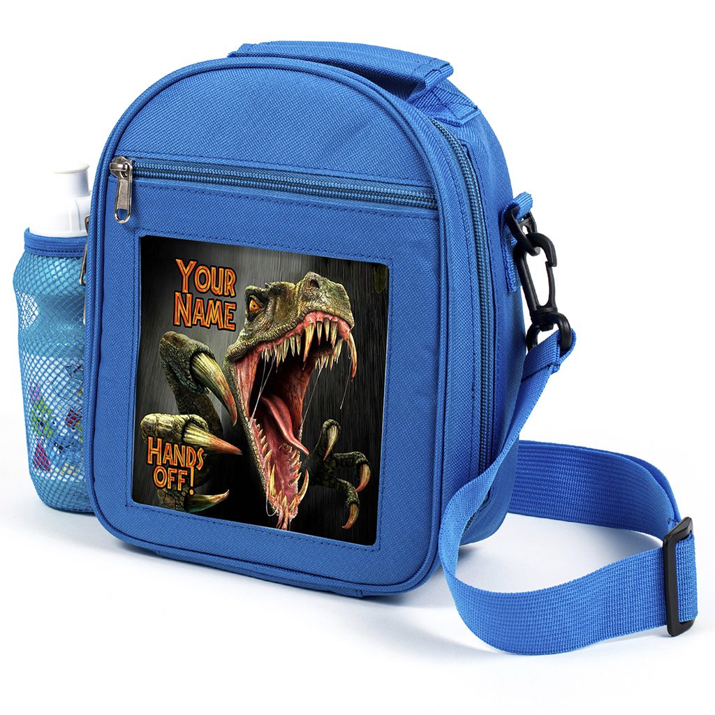 Personalised Kids Boys Lunch Bag Dinosaur Velociraptor