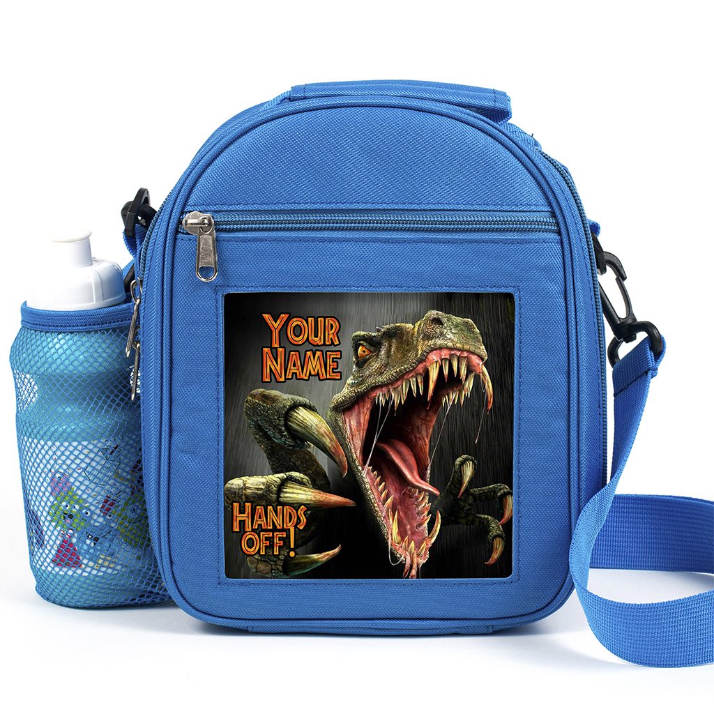 Personalised Kids Boys Lunch Bag Dinosaur Velociraptor