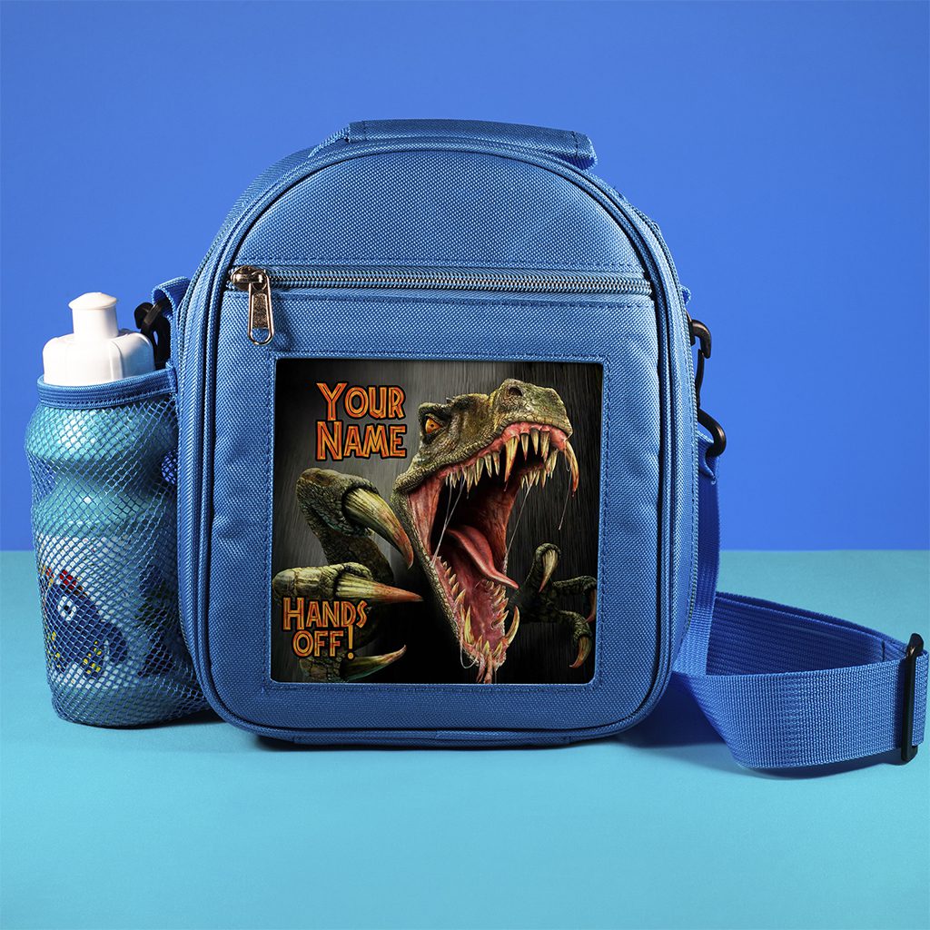 Personalised Kids Boys Lunch Bag Dinosaur Velociraptor