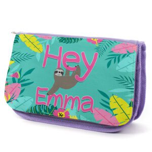Tropical Sloth Kids Purple Pencil Case