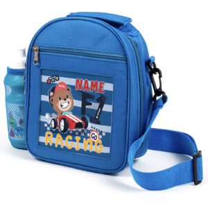Personalised Kids Boys Lunch Bag Race Car Bear