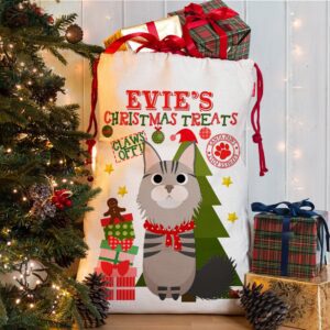 Personalised Cat Christmas Sack for Pet Festive Treats