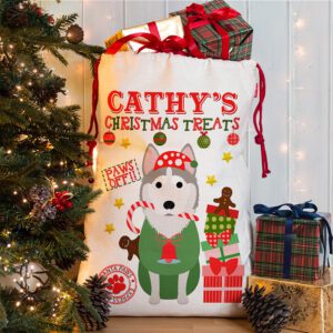 Personalised Husky Dog Christmas Sack for Pet Festive Treats