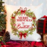 Personalised Christmas Wreath Family Cushion Cover Festive Gift