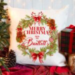Personalised Christmas Wreath Family Cushion Cover Festive Gift