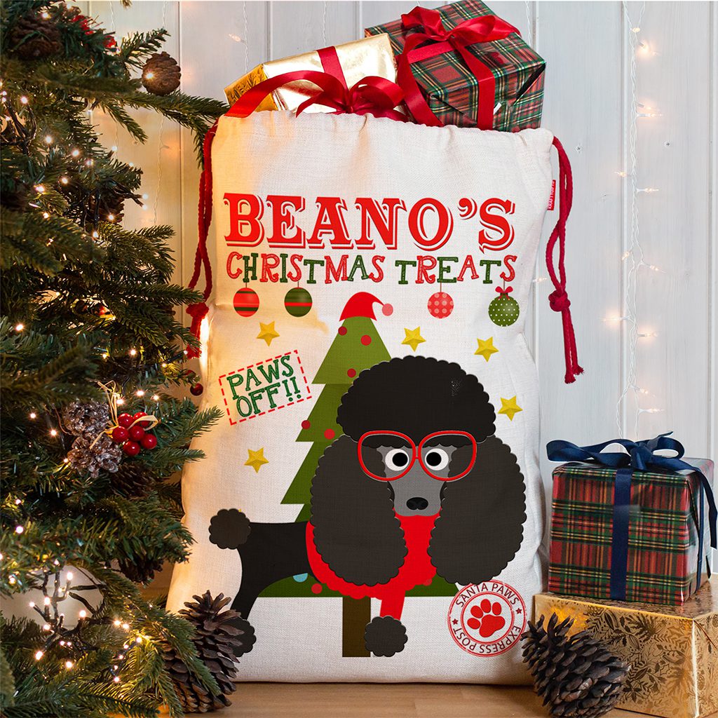 Personalised Poodle Dog Christmas Sack for Pet Festive Treats