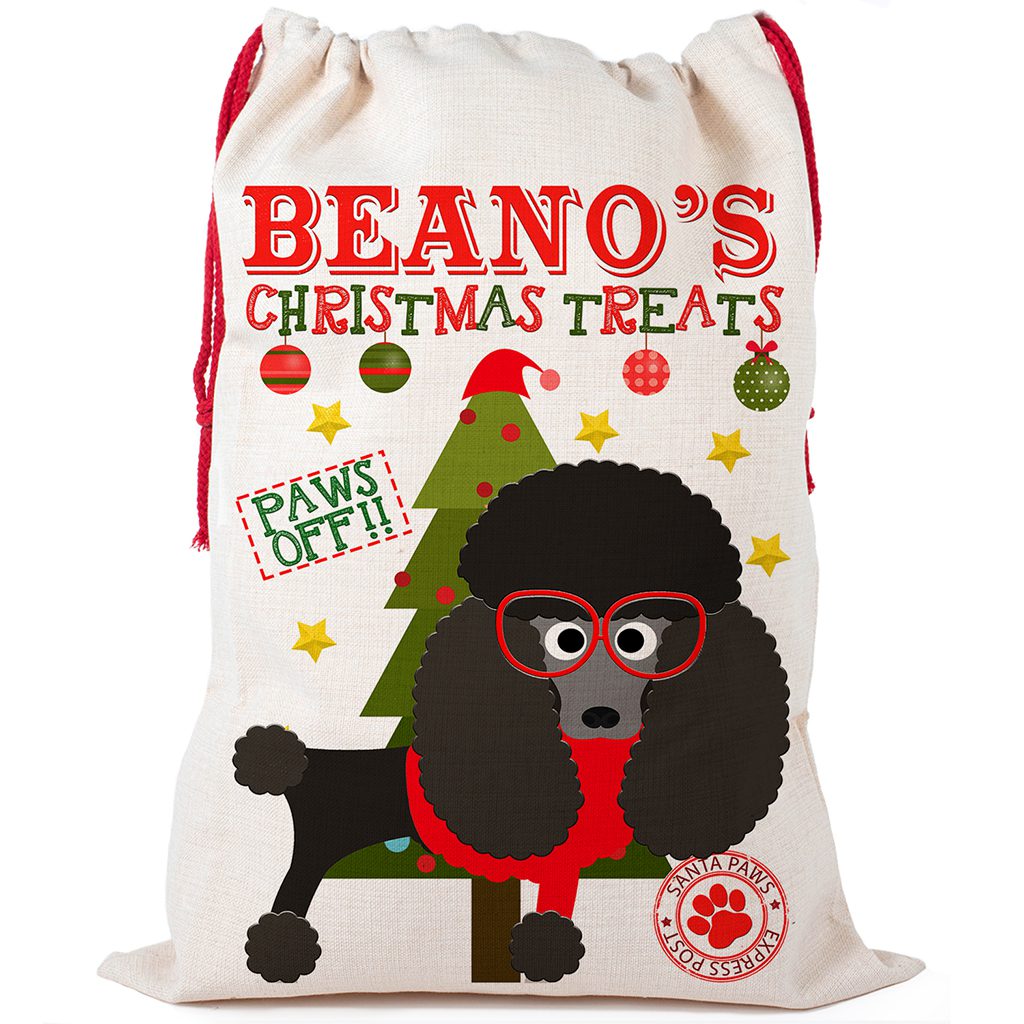 Personalised Poodle Dog Christmas Sack for Pet Festive Treats