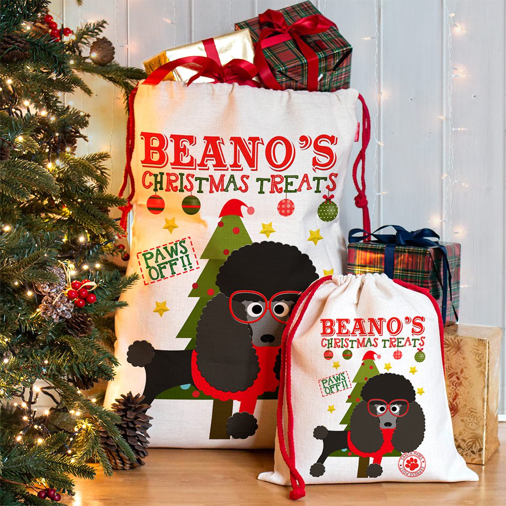 Personalised Poodle Dog Christmas Sack for Pet Festive Treats