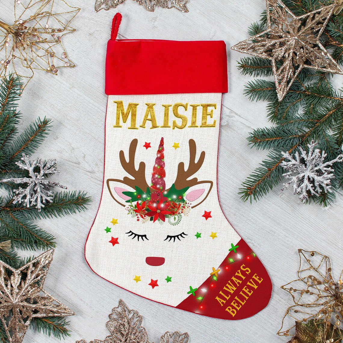 Personalised Unicorn Christmas Stocking Festive Treat Bag
