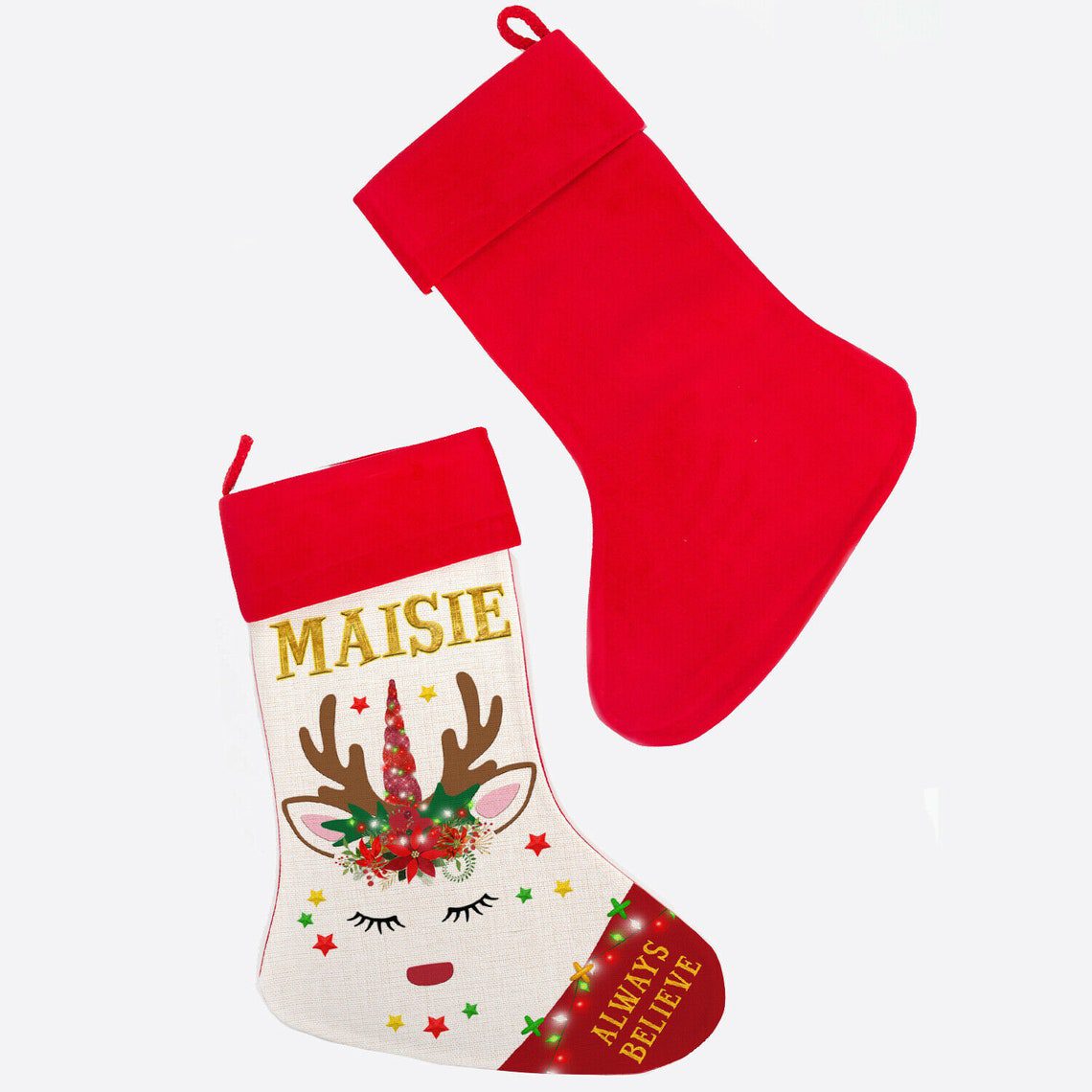 Personalised Unicorn Christmas Stocking Festive Treat Bag