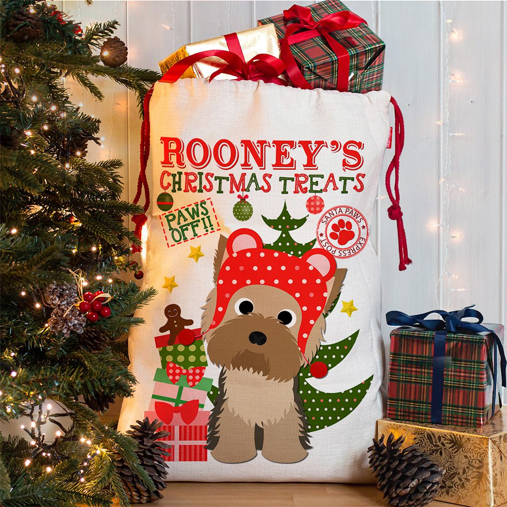 Personalised Yorkshire Terrier Dog Christmas Sack for Pet Festive Treats