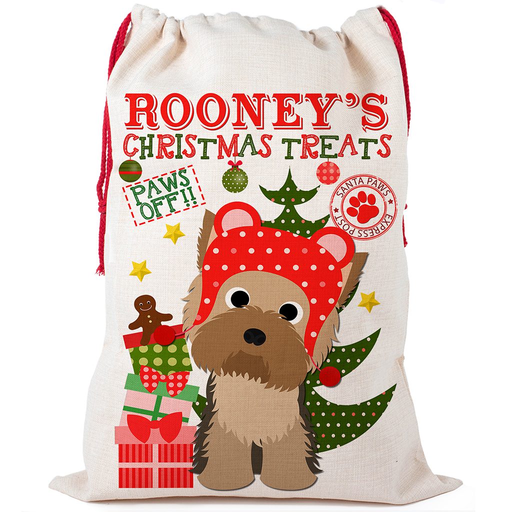 Personalised Yorkshire Terrier Dog Christmas Sack for Pet Festive Treats