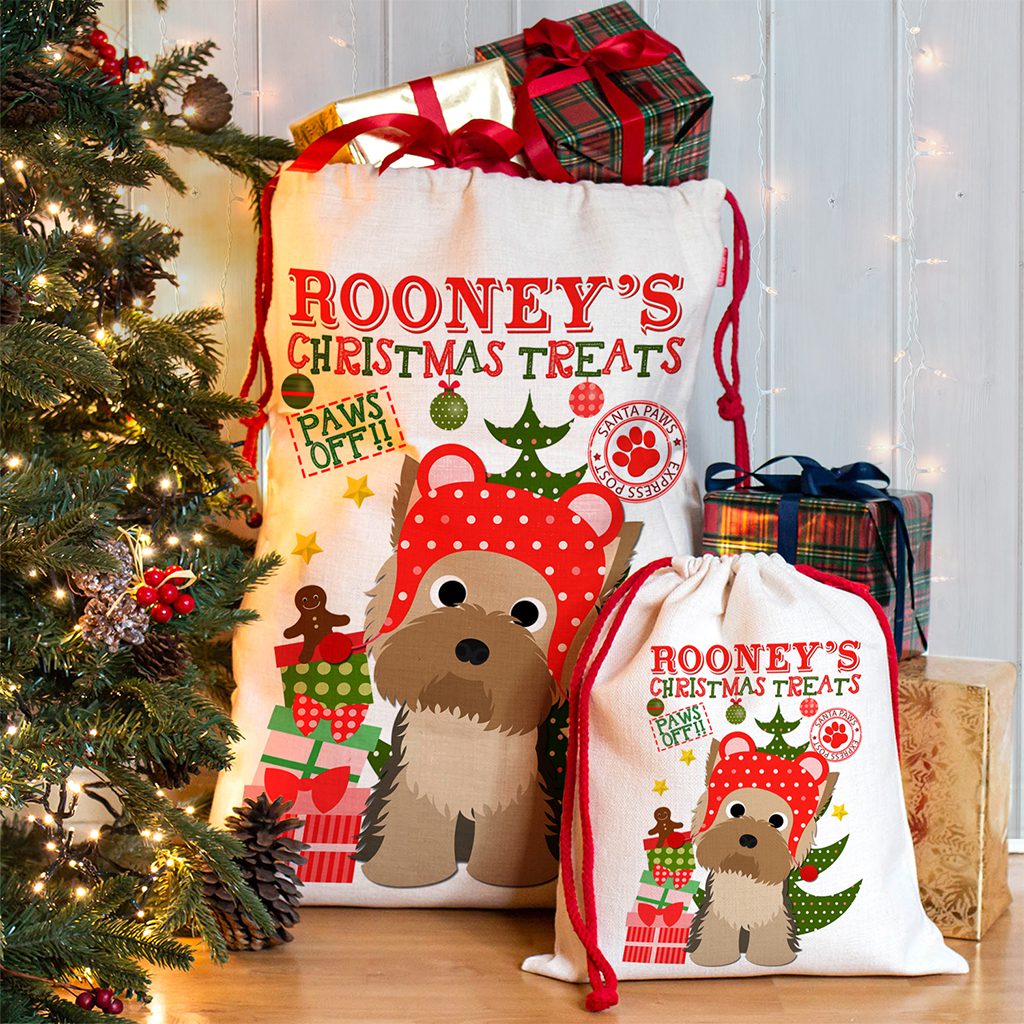 Personalised Yorkshire Terrier Dog Christmas Sack for Pet Festive Treats