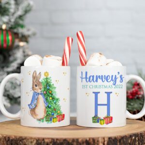 Personalised First Christmas Peter Rabbit Mug Baby Festive Gift