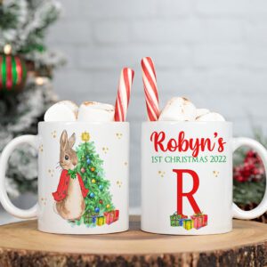 Personalised First Christmas Peter Rabbit Mug Baby Festive Gift