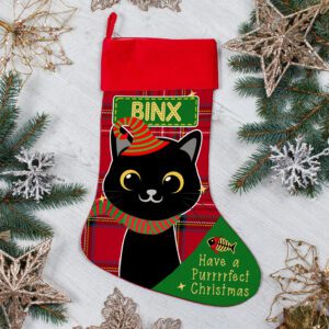 Personalised Black Cat Christmas Treat Stocking Festive Pet Gift