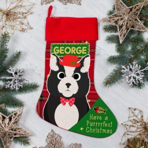 Personalised Black and White Cat Christmas Treat Stocking Festive Pet Gift