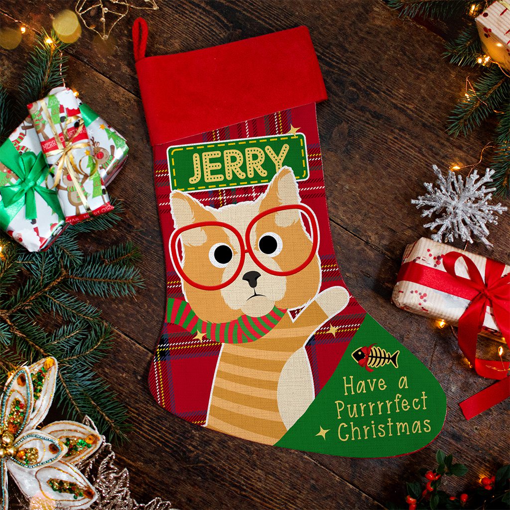 Personalised Ginger Tabby Cat Christmas Treat Stocking Festive Pet Gift