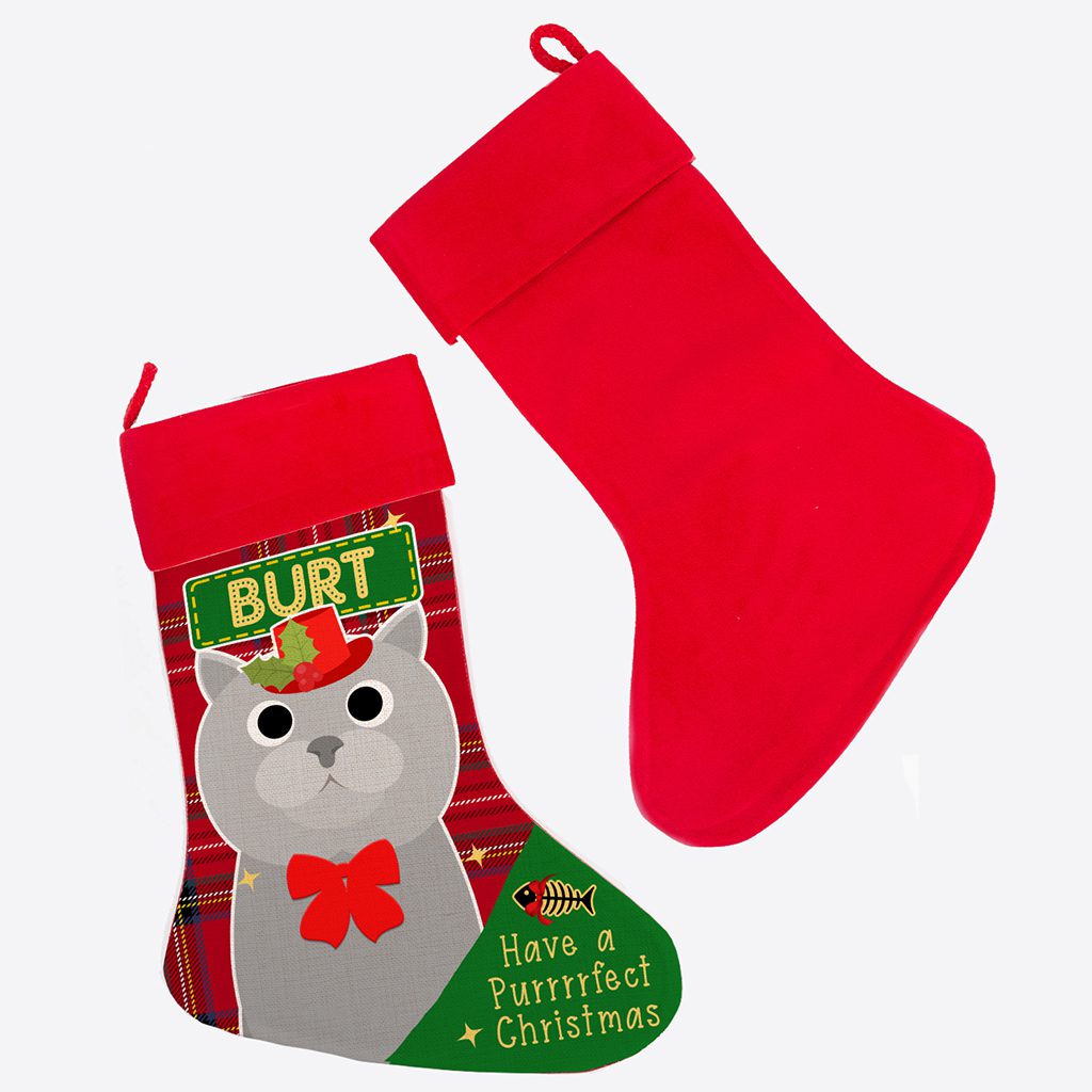 Personalised Grey Cat Christmas Treat Stocking Festive Pet Gift