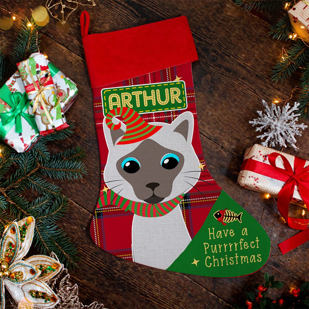 Personalised Siamese Cat Christmas Treat Stocking Festive Pet Gift