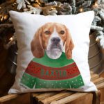Personalised Beagle Christmas Cushion Cover Dog in Jumper Xmas Decor Gift