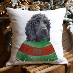 Personalised Cocker Spaniel Christmas Cushion Cover Dog in Jumper Xmas Decor Gift