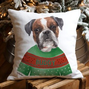 Personalised Boxer Christmas Cushion Cover Dog in Jumper Xmas Decor Gift