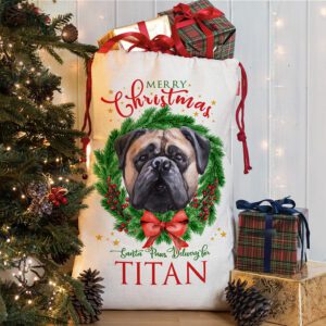 Personalised Bullmastiff Christmas Wreath Dog Treat Sack DWS16
