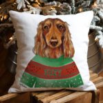 Personalised Dachshund Christmas Cushion Cover Sausage Dog in Jumper Xmas Decor Gift